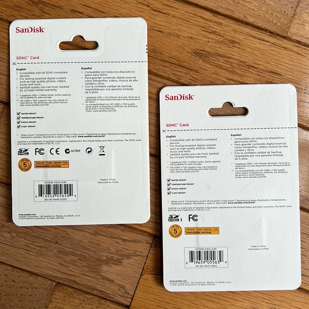 NEW! SanDisk SDHC Cards. HD Video, one 32gb and other 16gb